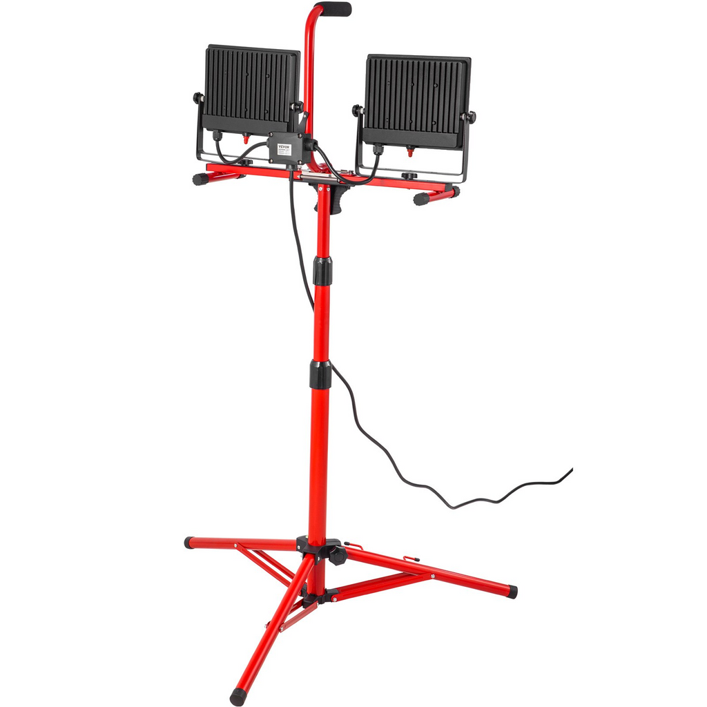 Luz de trabajo LED VEVOR con soporte 2 unidades de luz de trabajo LED de doble cabezal de 10 000 lúmenes con soporte de trípode ajustable y plegable de 27,6" a 68,1"