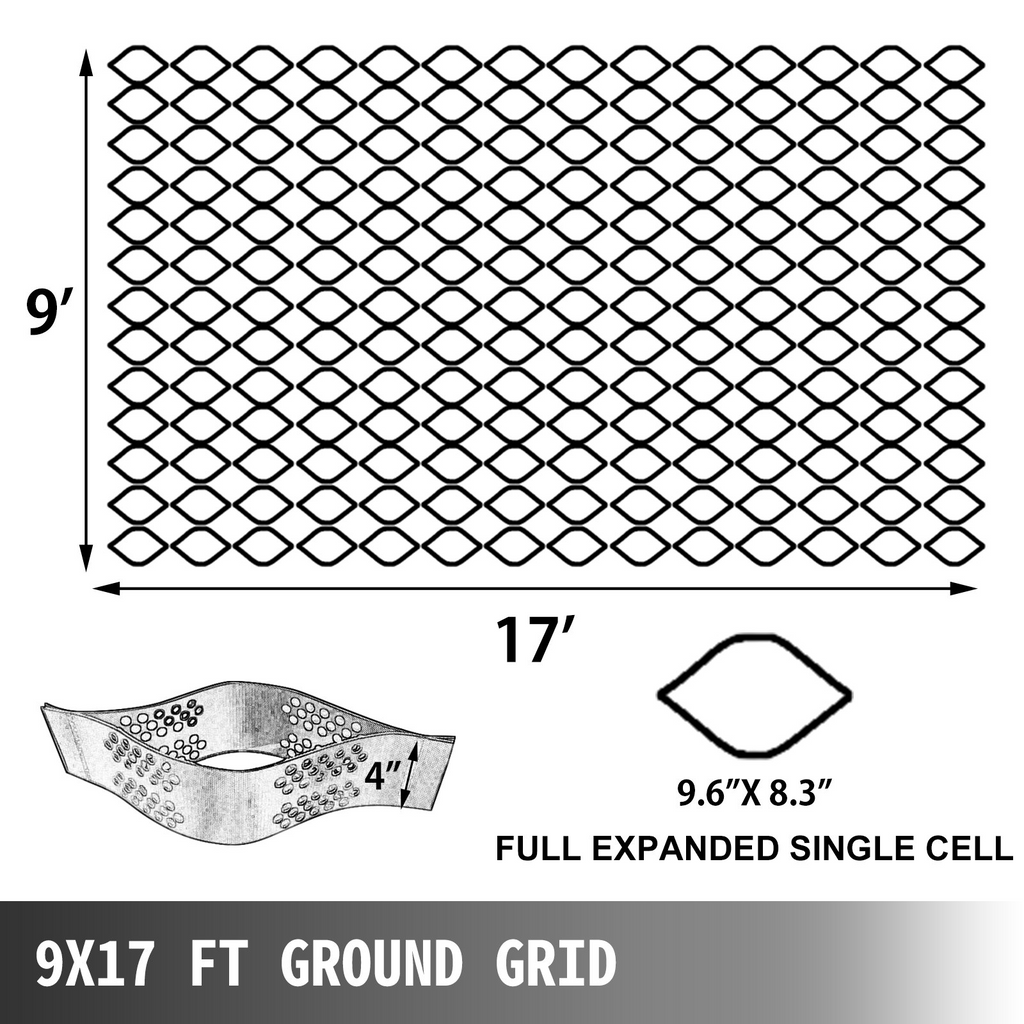 Rejilla de suelo VEVOR Geo Grid de 9 x 17 pies 4 pulgadas de espesor de 1885 libras por pie cuadrado