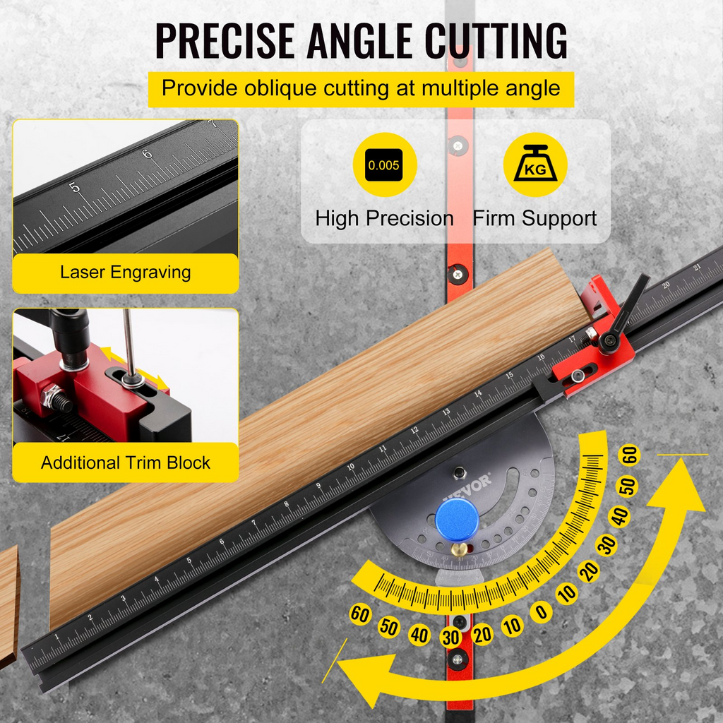 Calibre de ingletes de precisión VEVOR de aluminio de 18"  ángulo de 60 grados