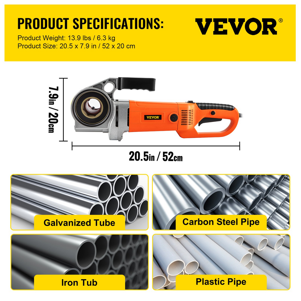 Roscadora de tubos eléctrica VEVOR  2300 W con 4 matrices de 1/2" a 1 1/4" 110 V