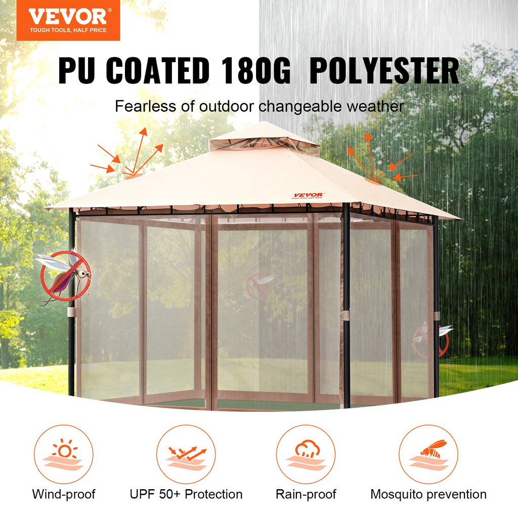 VEVOR Carpa de patio para 6-8 personas 10 x 10 pies con mosquitero estructura de metal y poliéster recubierto de PU de 180 G