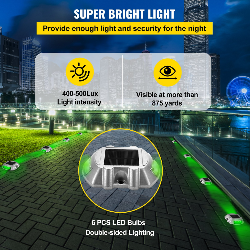 Paquete de 8 luces solares para entrada con botón de interruptor a prueba de agua luces de muelle inalámbricas 6 LED verde brillante