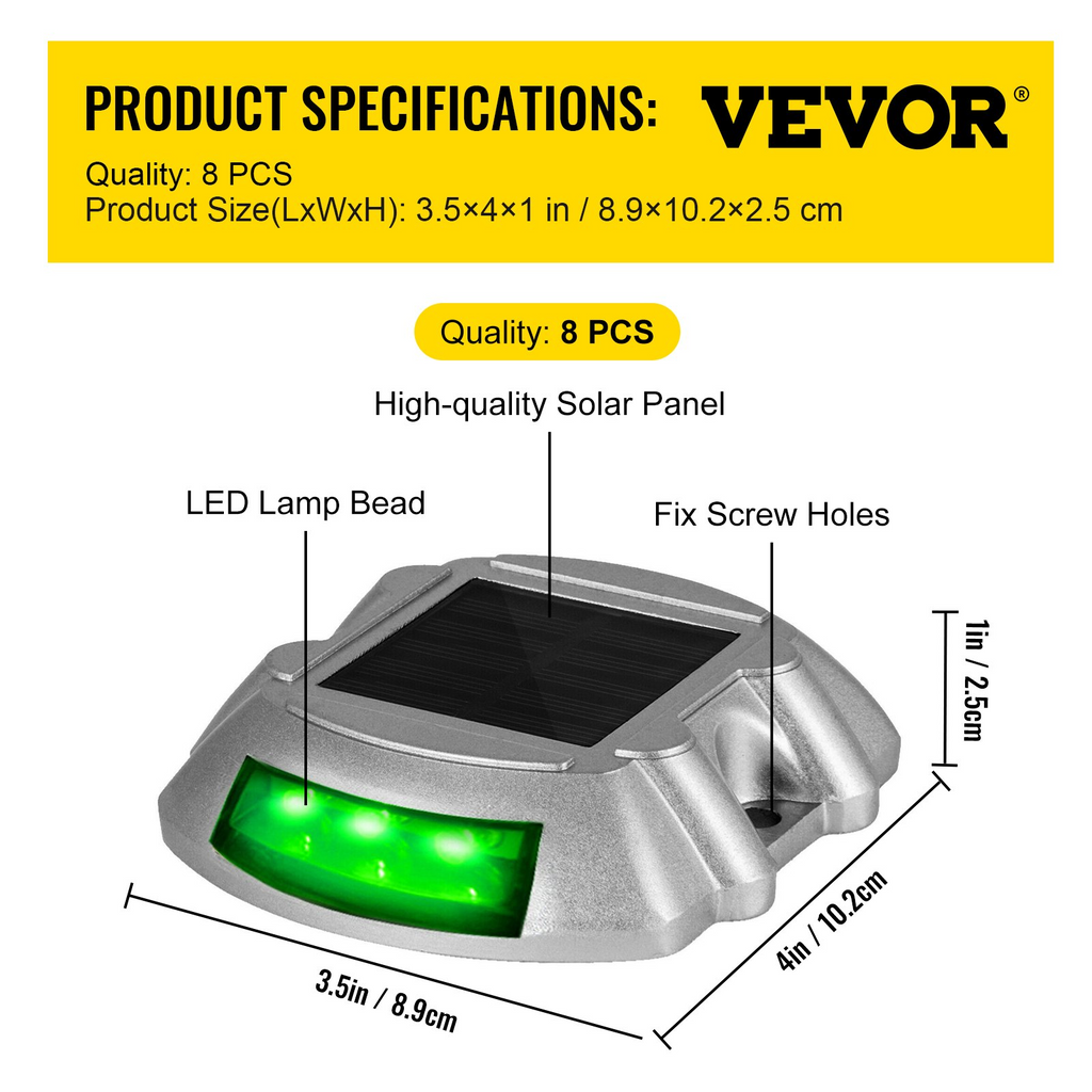 Paquete de 8 luces solares para entrada con botón de interruptor a prueba de agua luces de muelle inalámbricas 6 LED verde brillante