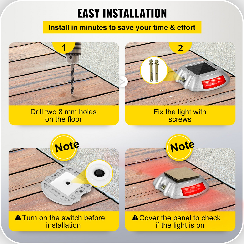 Paquete de 4 luces solares para entrada con botón de interruptor para terraza a prueba de agua  inalámbricas 6 LED