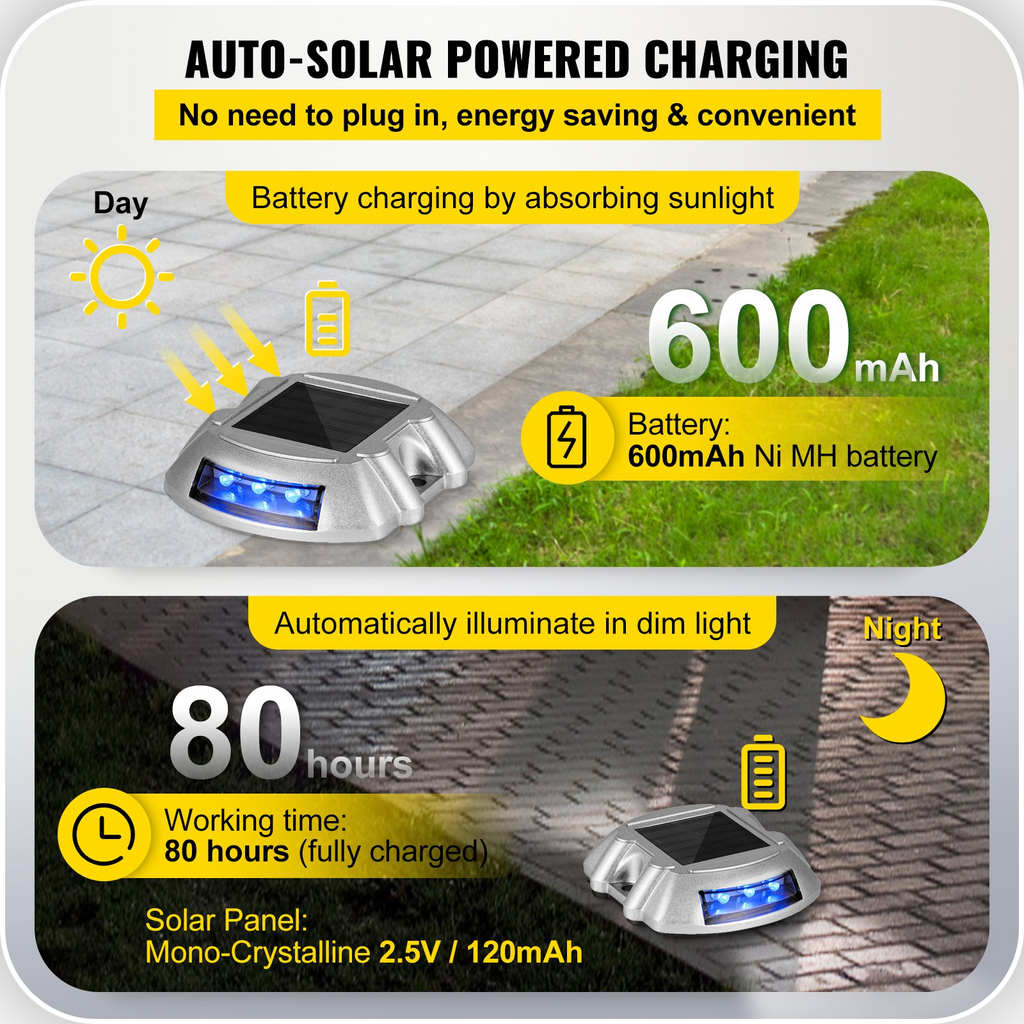 Paquete de 16 luces solares para entrada para vehículos con botón de interruptor para terraza 6 LED