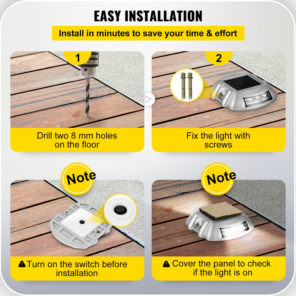 Paquete de 16 luces solares para entrada para vehículos color blanco brillante con tornillo inalámbricas impermeables para exteriores 6 LED