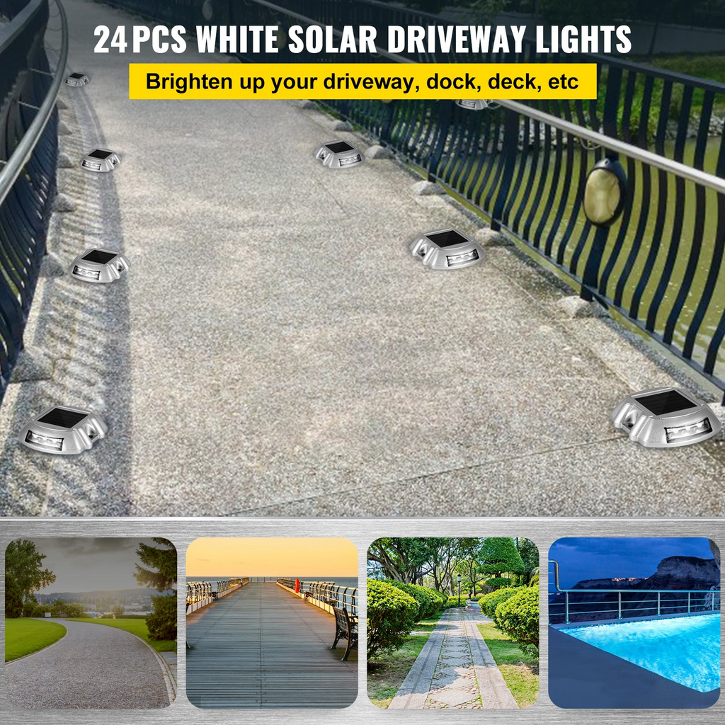 Paquete de 24 luces solares color blanco brillante con tornillo inalámbricas impermeables para exteriores 6 LED