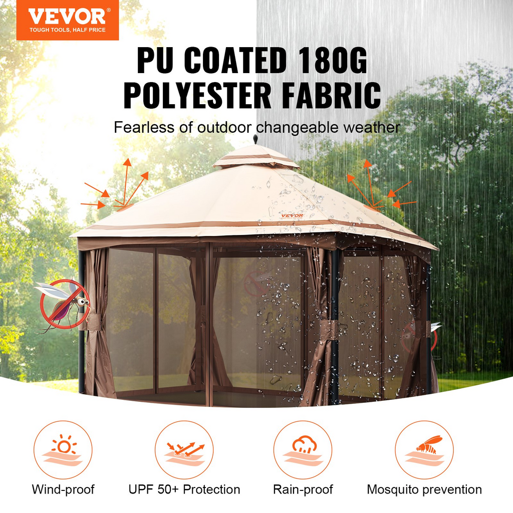 VEVOR Carpa de patio para 10-12 personas 10 x 13 pies con mosquitero estructura de metal y poliéster recubierto de PU de 180 G