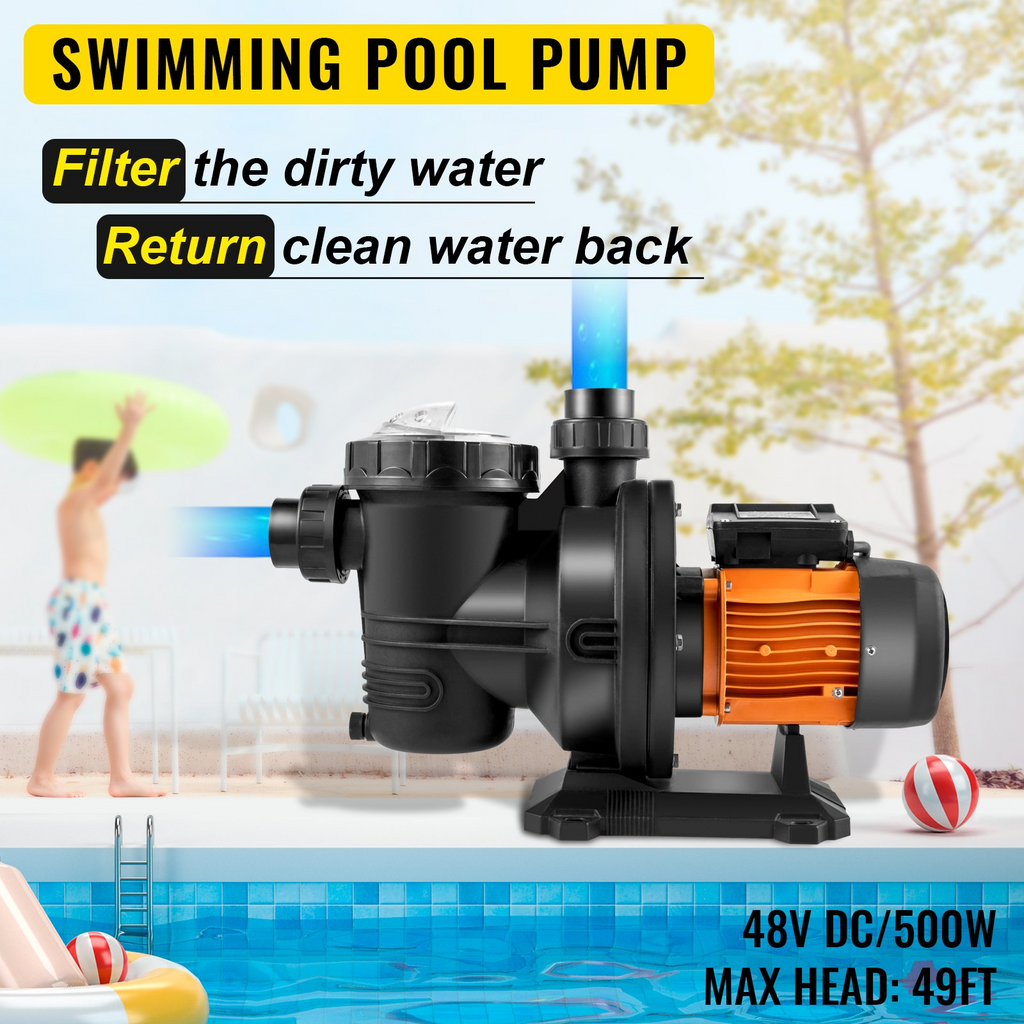 Bomba de piscina VEVOR  48 V CC/500 W 49 pies/75 GPM