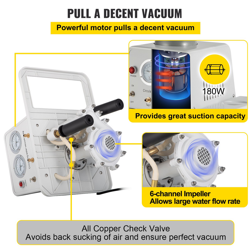 Bomba de vacío de circulación de agua multiusos para laboratorio VEVOR 15 l con 2 grifos de descarga de gas 180 W y 110 V