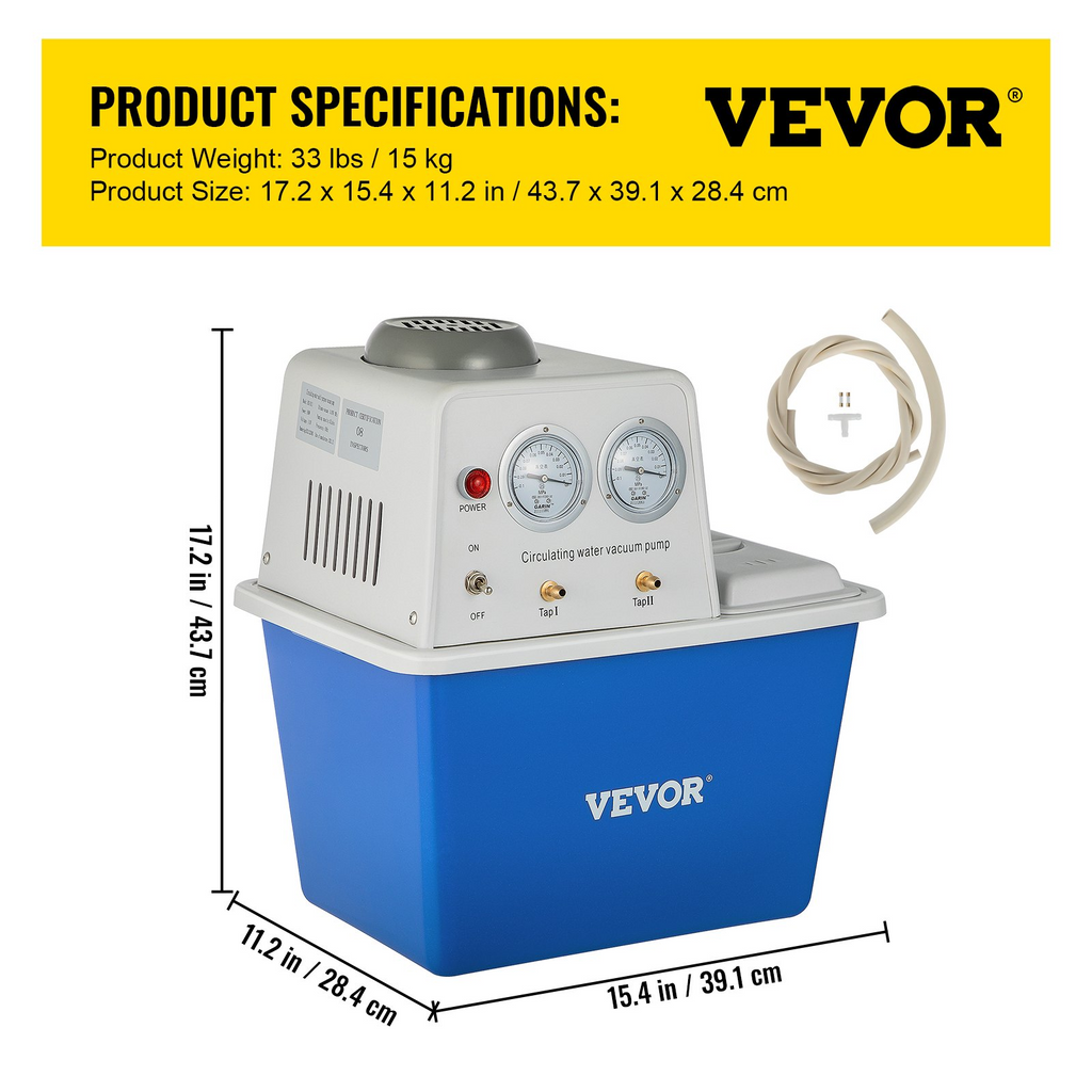 Bomba de vacío de circulación de agua multiusos para laboratorio VEVOR 15 l con 2 grifos de descarga de gas 180 W y 110 V