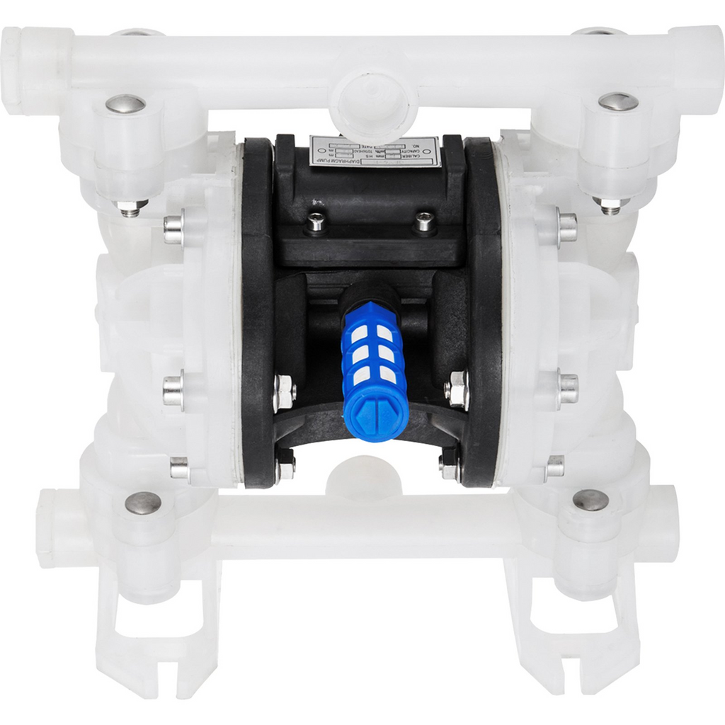 Bomba de diafragma doble operada por aire VEVOR, entrada y salida de 1/2 pulg., cuerpo de polipropileno, 8,8 GPM y máx. 120 PSI, bomba de transferencia neumática con diafragma de PTFE para petróleo, diésel,