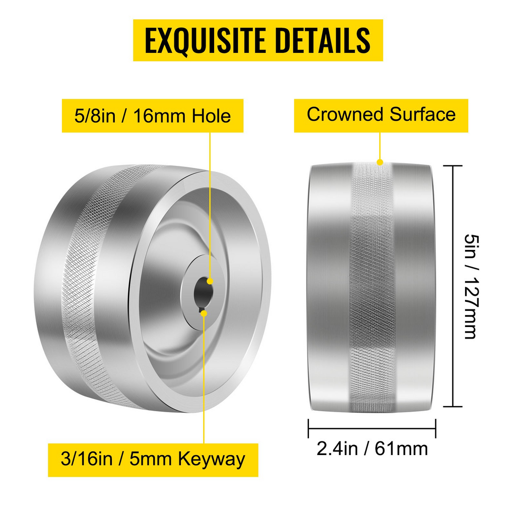 VEVOR Rueda de transmisión para amoladora de banda de 5" de diámetro cuchillos de 2" x 72" con orificio/eje de 5/8"