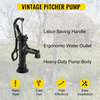 VEVOR Antique Hand Water Pump 14.6 x 5.9 x 25.6 inch Pitcher Pump w/Handle Cast Iron Well Pump w/ Pre-set 0.5" Holes for Easy Installation Old Fashion Pitcher Hand Pump for Yard Ponds Garden Black