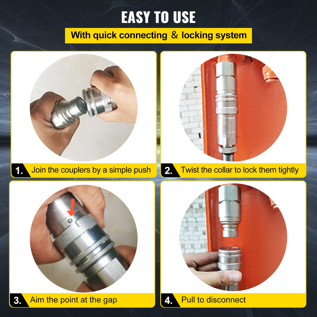 Acoplamiento hidráulico de conexión rápida para minicargadoras VEVOR cuerpo 1/2" NPT 1/2" de 2 pares acoplador de 27.6 MPa (ISO 16028)