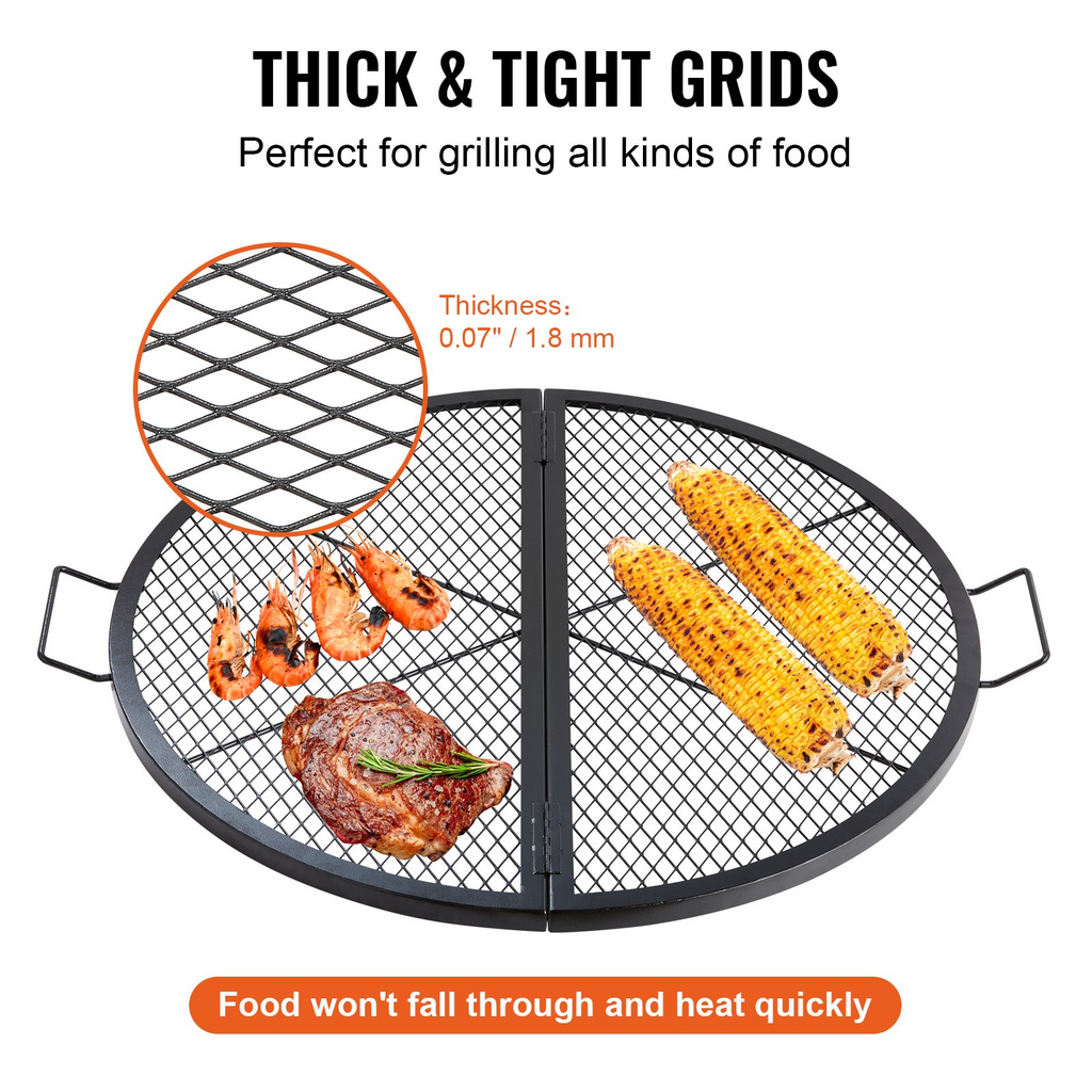 VEVOR X-Marks - Parrilla para fogatas plegable redonda de acero resistente con asa y soporte de alambre en forma de X 36 pulgadas