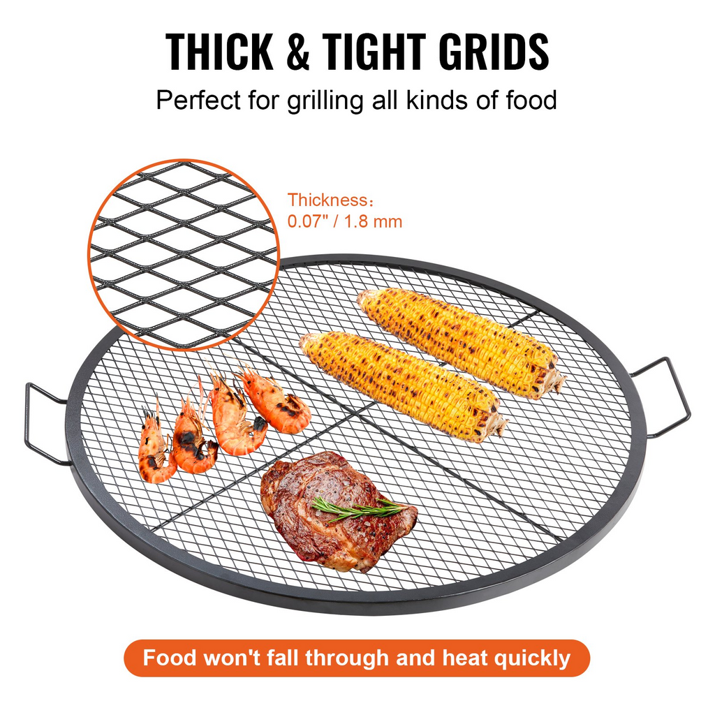 VEVOR X-Marks - Parrilla para fogatas redonda de acero resistente con asa y soporte de alambre en forma de X 36 pulgadas