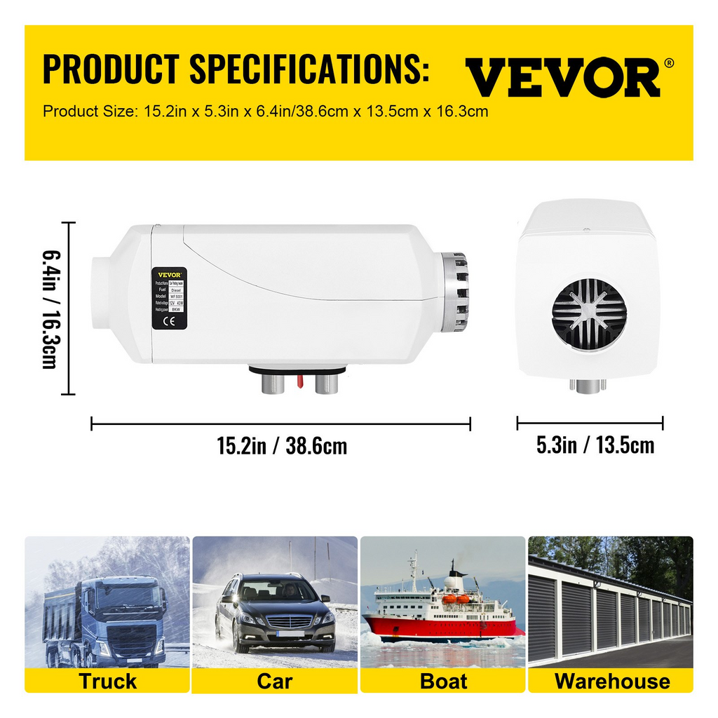 VEVOR - Calentador de aire diésel con silenciador de 5 kW 12 V 5000 W