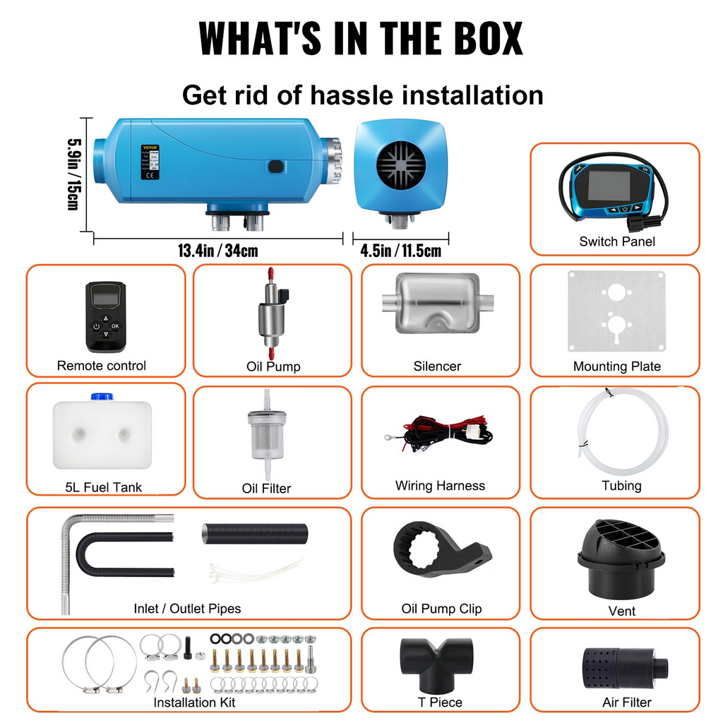 Calentador diésel VEVOR de 12 V silenciador calentador de aire diésel de 2 kW tanque de 5 l