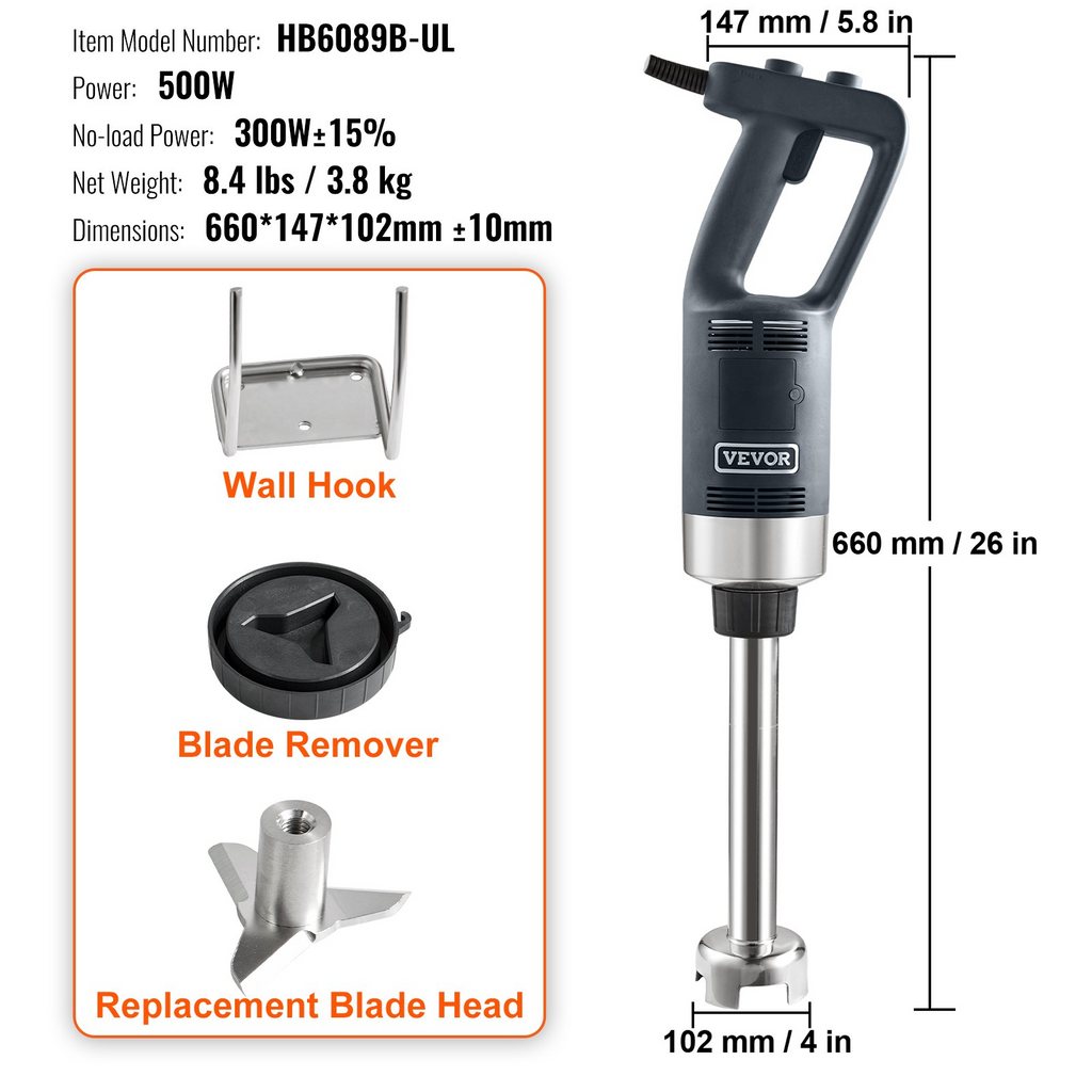 Batidora de inmersión comercial de 500 vatios
