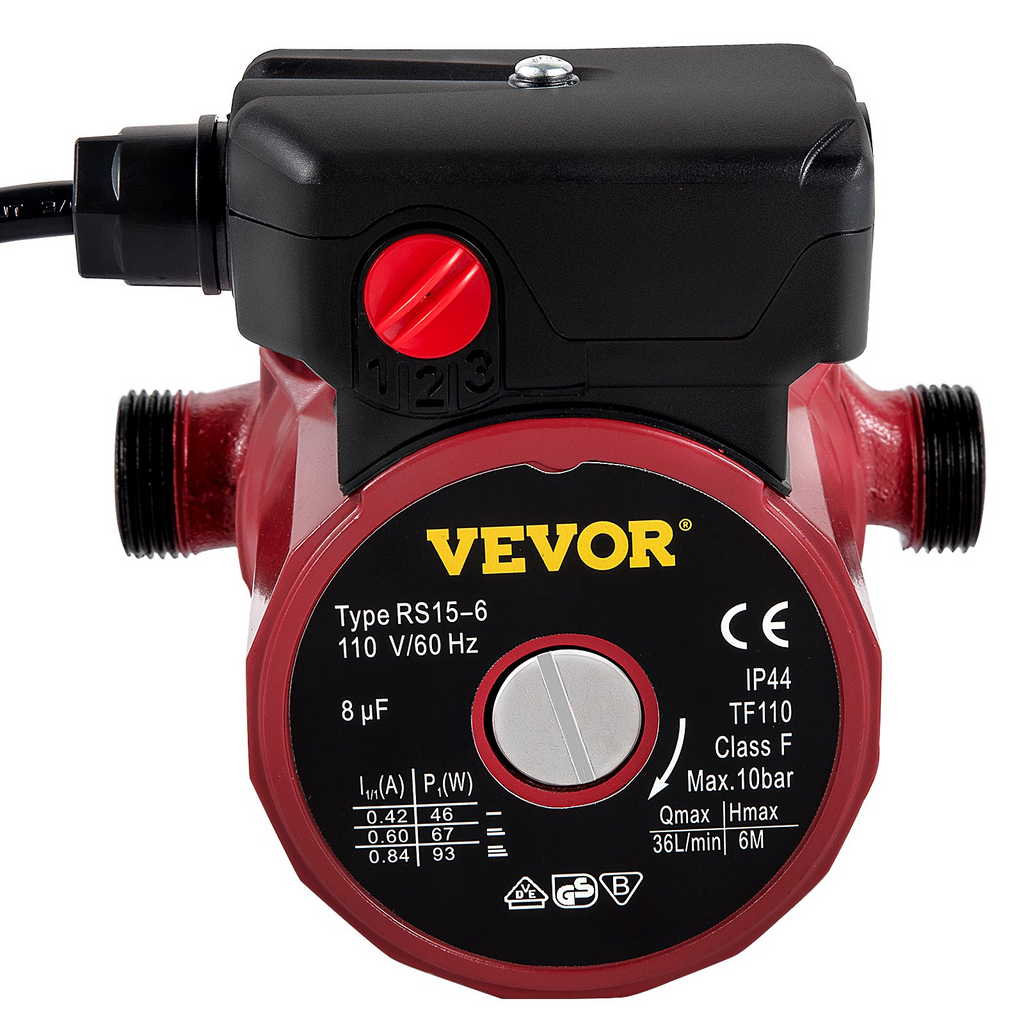 Bomba de recirculación VEVOR 93 W 110 V NPT de 3/4" con accesorios de latón