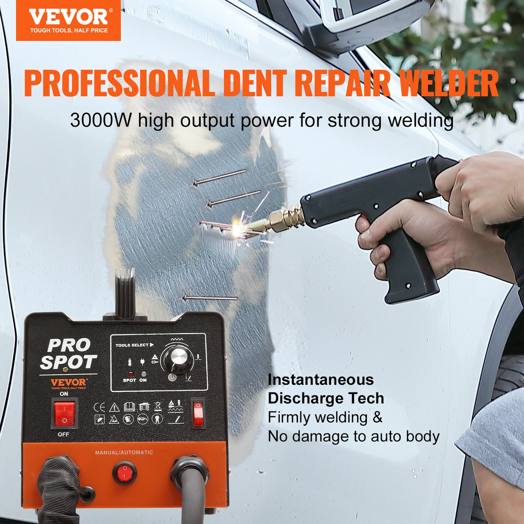 VEVOR Stud Welder Dent Repair Kit, 3KW Spot Welder Dent Puller with 6 Welding Modes, Auto Body Spot Welding Dent Puller Machine & 16 Types of Welding Accessories for Car, Truck, Motorcycle Dent Repair