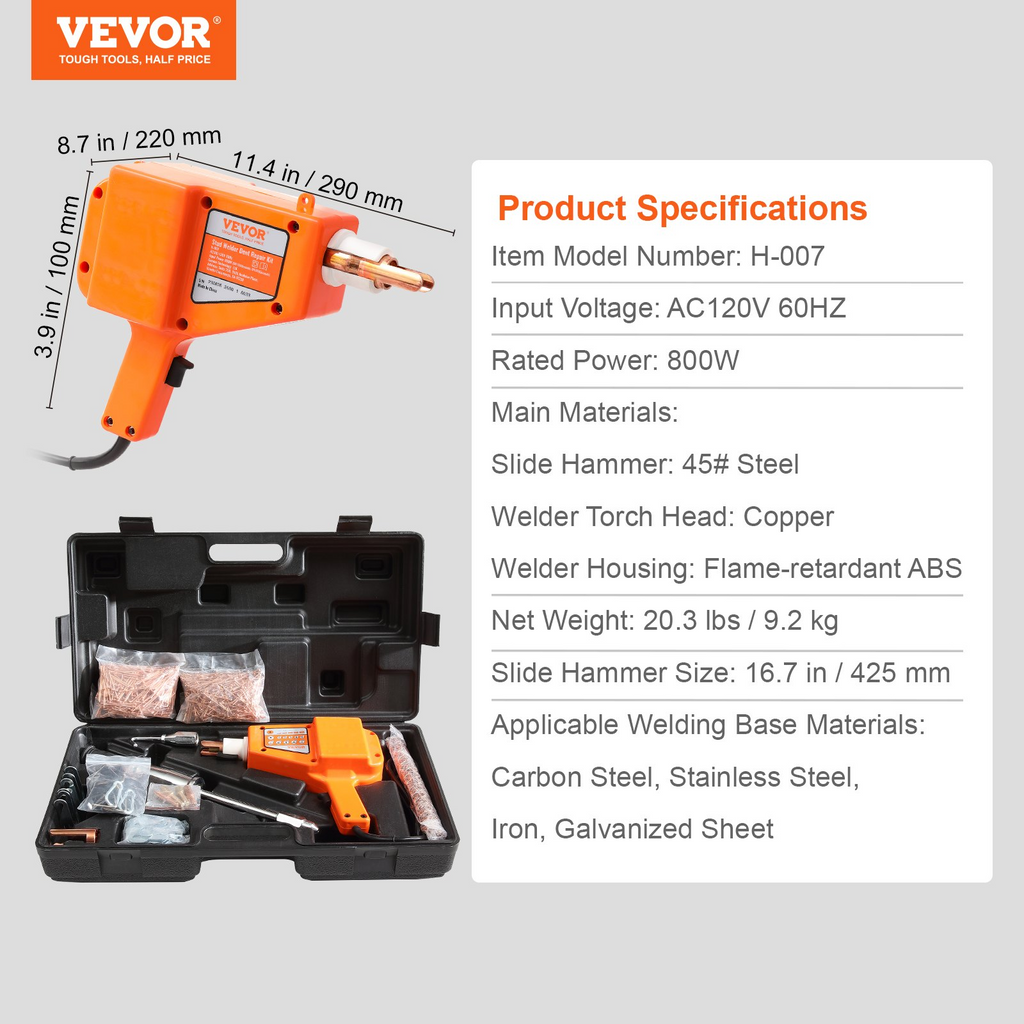 VEVOR Stud Welder Dent Repair Kit, 800W Spot Welder Stud with 5 Welding Mode, Auto Body Dent Welder Repair Machine with 13 Types of Welding Accessories for Car, Truck, Motorcycle Dent Repair