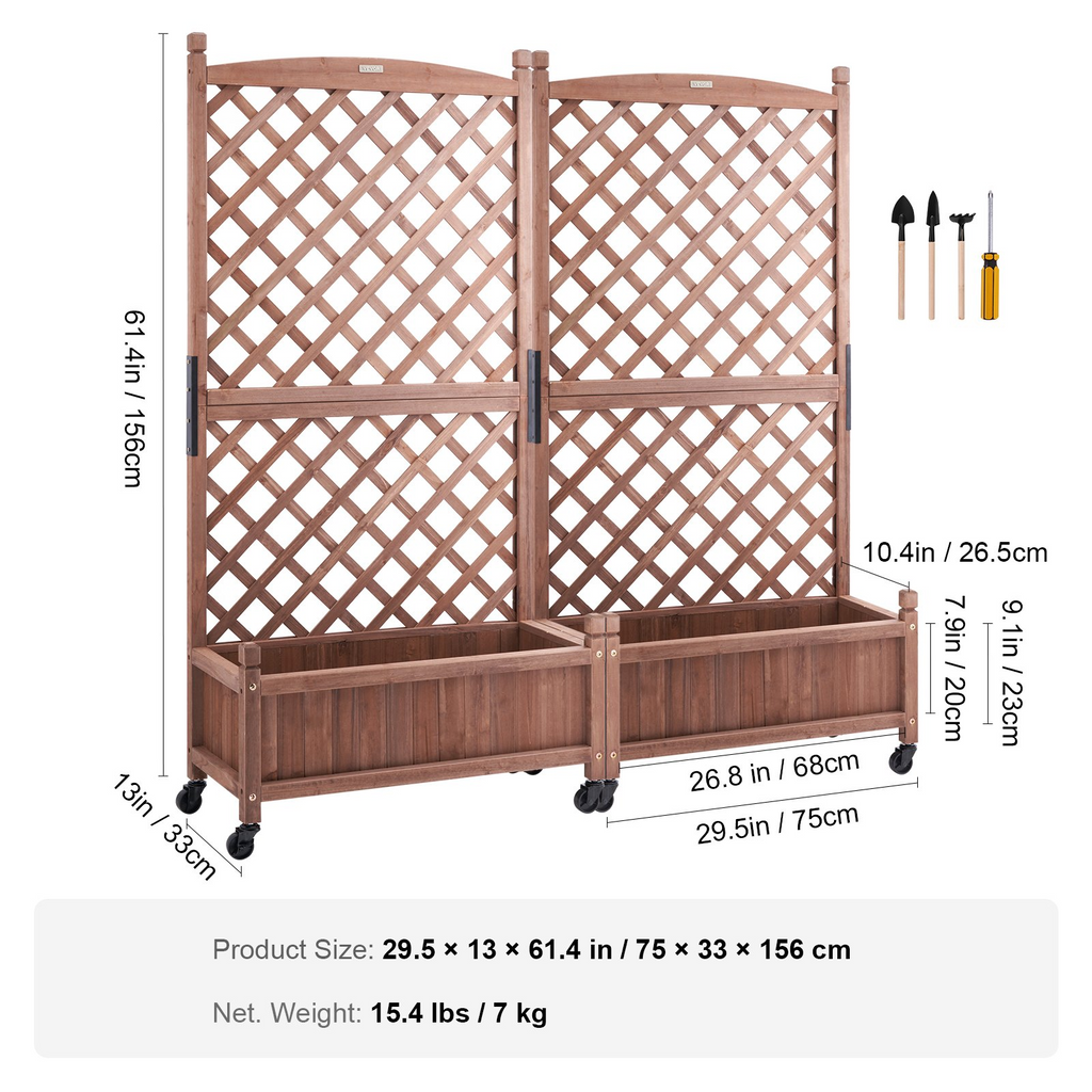 Juego de 2 jardineras elevadas con enrejado 152 x 33 x 155 cm