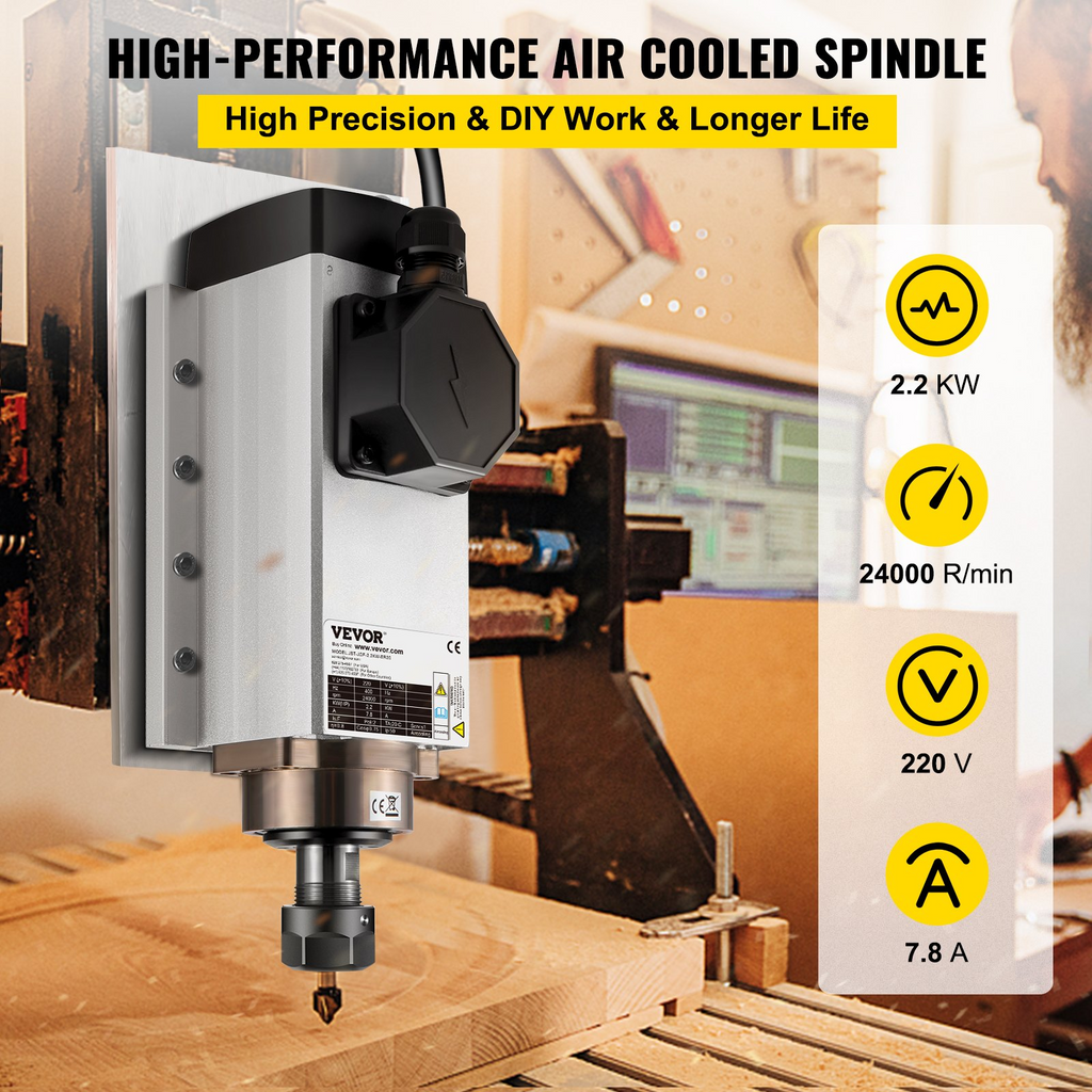 Motor de husillo refrigerado por aire VEVOR 2,2 KW motor de husillo CNC 220 V  24 000 RPM 400 Hz