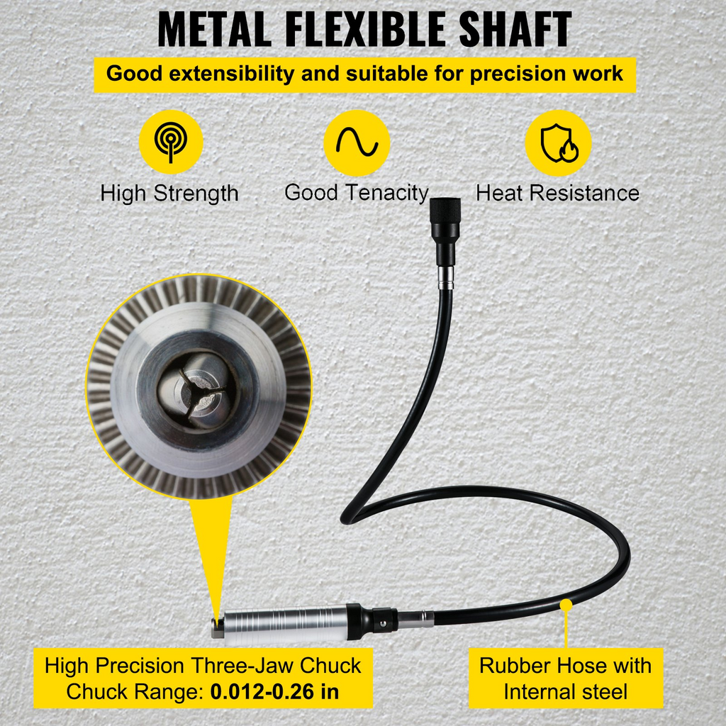 Amoladora de eje flexible VEVOR, herramienta rotativa de 380 W, 500-23 000 RPM, talladora rotativa con mandril de 3 mordazas de 1/4"