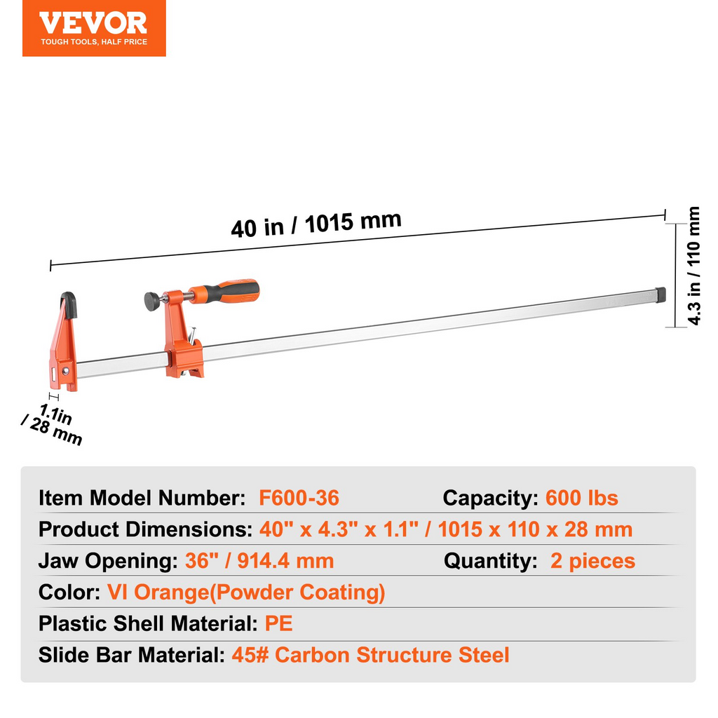 Abrazaderas de barra VEVOR para carpintería paquete de 2 abrazaderas/separadores de 36"
