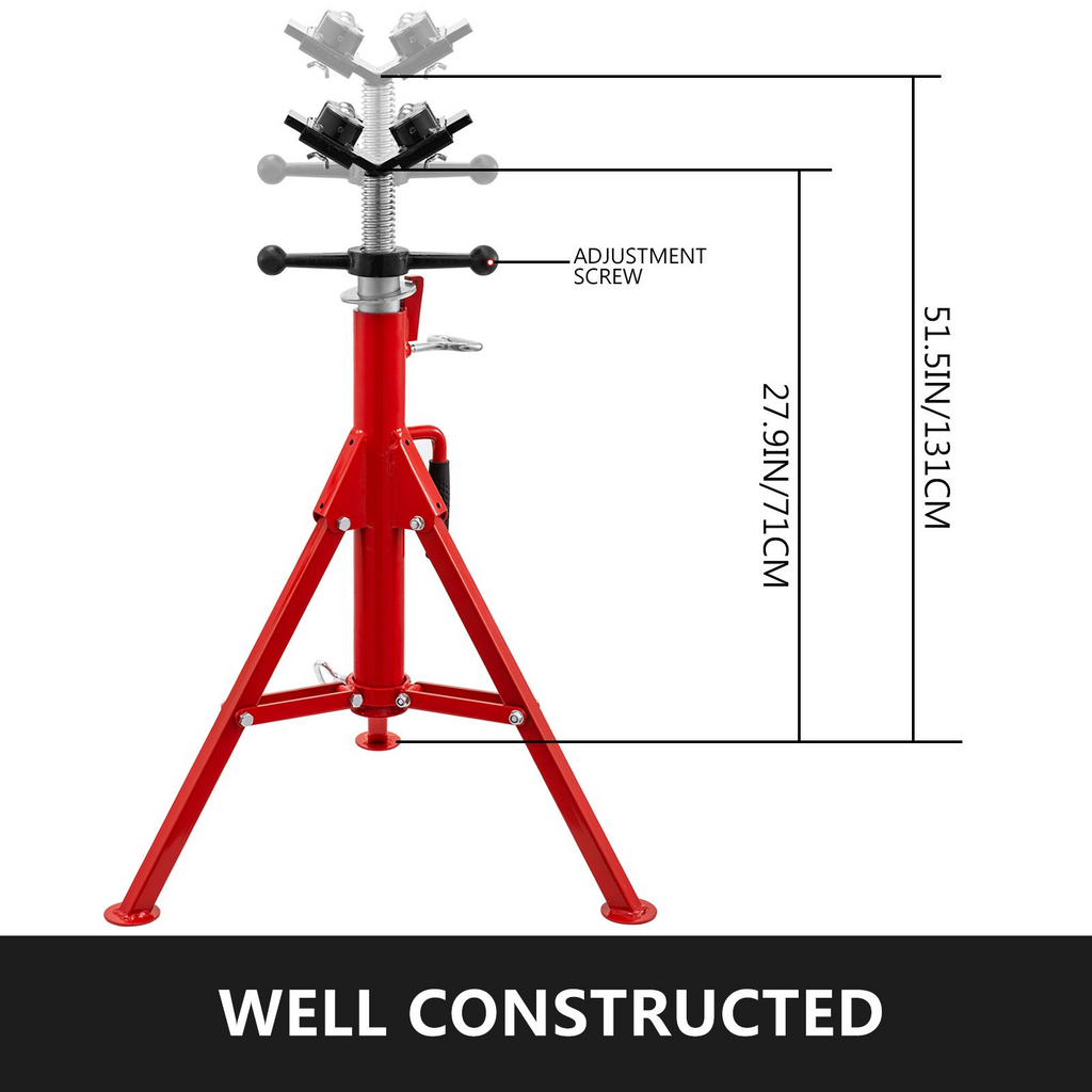 Soporte para gatos de soldadura VEVOR con cabezal en V de transferencia de 4 bolas y patas plegables, 1500 lb, altura ajustable de 28 a 52 pulgadas