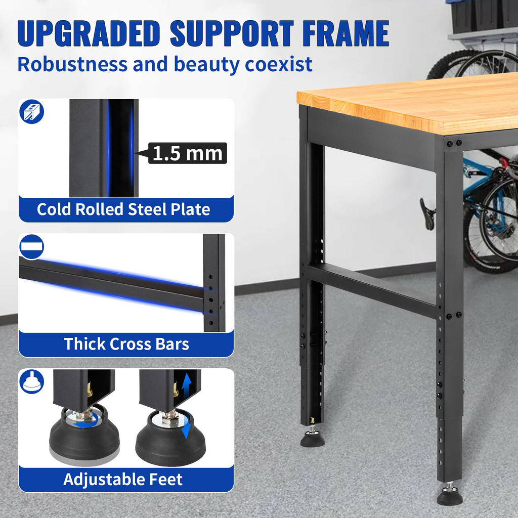 Banco de trabajo VEVOR de altura ajustable 48" de largo x 20" de ancho x 38,1"  capacidad de carga de 2000 libras