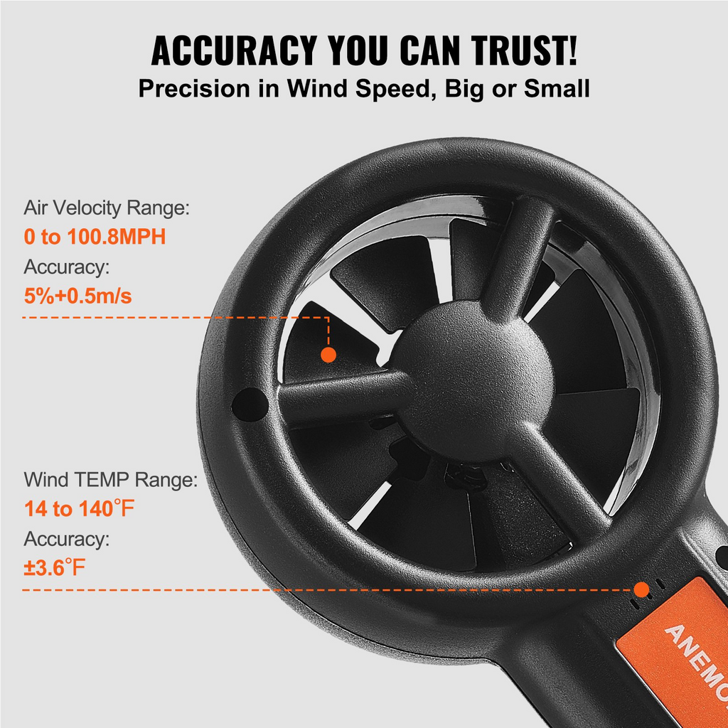 Anemómetro de mano dividido VEVOR 14 ℉-140 ℉