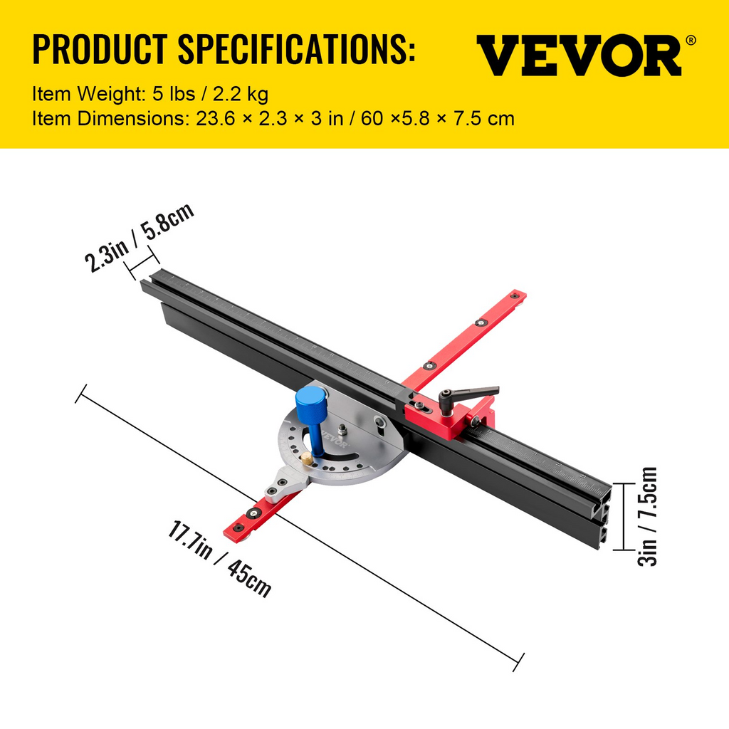 Calibre de ingletes de precisión VEVOR de aluminio de 18"  ángulo de 60 grados