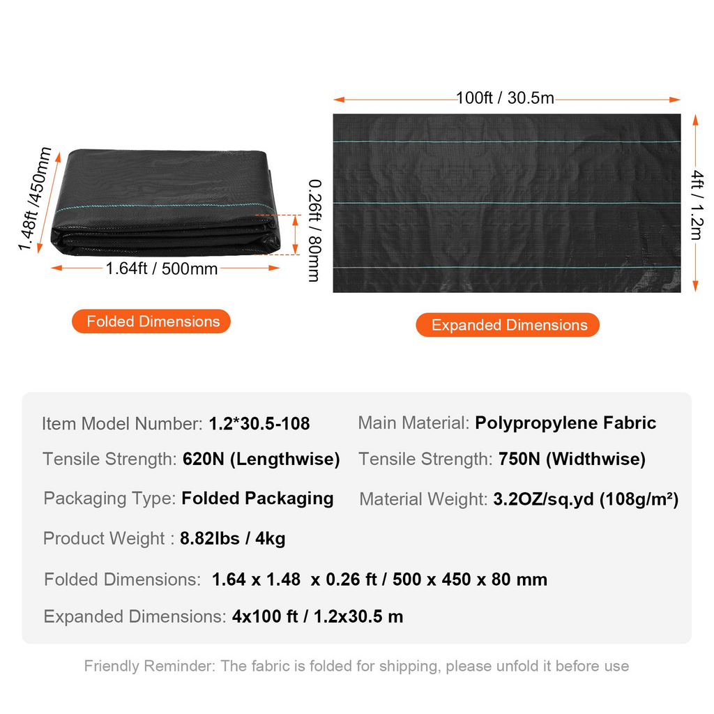 Tela de protección contra malezas VEVOR 4 x 100 pies tela resistente para jardín