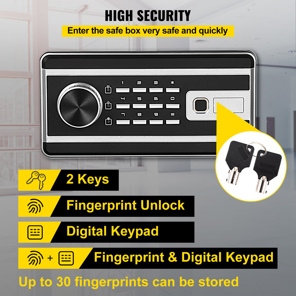 Caja de seguridad VEVOR con huella dactilar de 2,1 pies cúbicos para dinero con 2 llaves y teclado digital