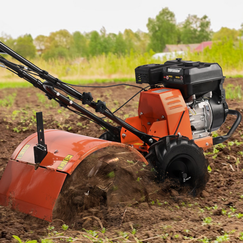 Cultivador VEVOR de jardín de 4 tiempos de 212 cc 4 púas traseras ajustables de acero para césped