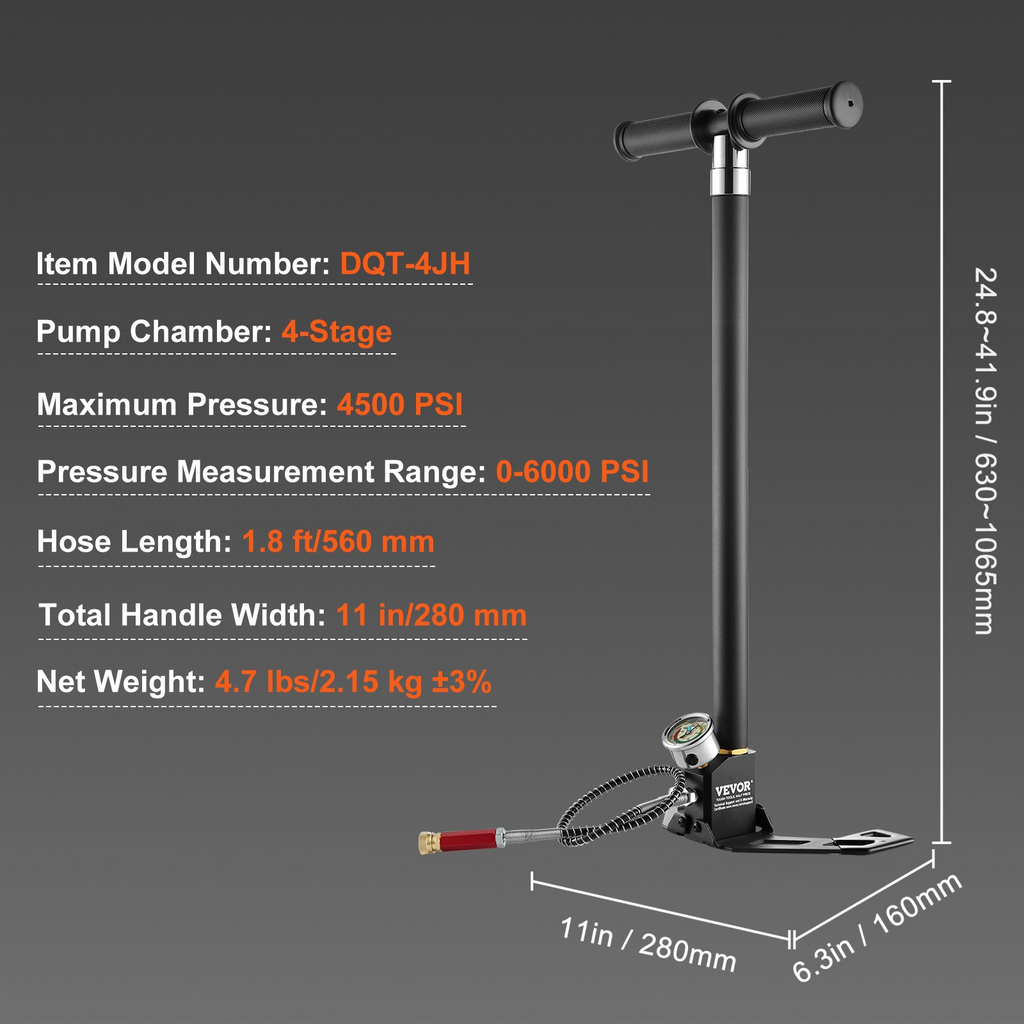 Bomba manual PCP VEVOR 4 etapas 30 Mpa 4500 PSI llenado de aire PCP alta presión manómetro acero inoxidable para pistolas aire comprimido tanques buceo paintball llenado neumáticos