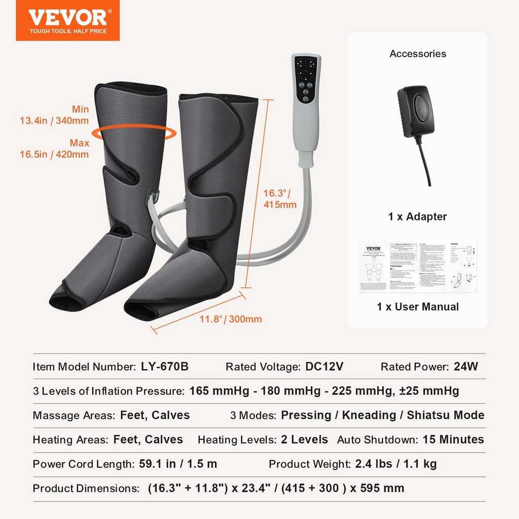 Masajeador de piernas VEVOR con calor 3 modos y 3 intensidades 2 niveles de calor