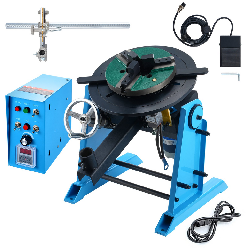 VEVOR Rotary Welding Positioner 66LBS / 30KG, 0-90° Welding Positioning Turntable Table 1-12RPM 80W, with 12.4 Inch 3-Jaw Lathe Chuck & Welding Torch Stand Holder for Cutting, Grinding, Assembly