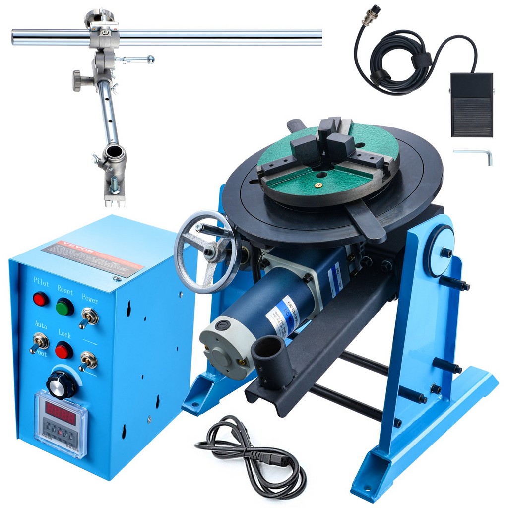 VEVOR Rotary Welding Positioner 50KG, 0-90° Welding Positioning Turntable Table 0.5-6RPM 120W, with 12.4 Inch 3-Jaw Lathe Chuck & Welding Torch Stand Holder for Cutting, Grinding, Assembly, Testing