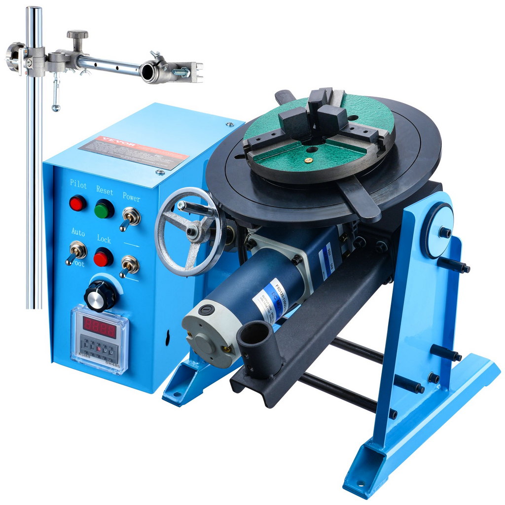 VEVOR Rotary Welding Positioner 50KG, 0-90° Welding Positioning Turntable Table 0.5-6RPM 120W, with 12.4 Inch 3-Jaw Lathe Chuck & Welding Torch Stand Holder for Cutting, Grinding, Assembly, Testing