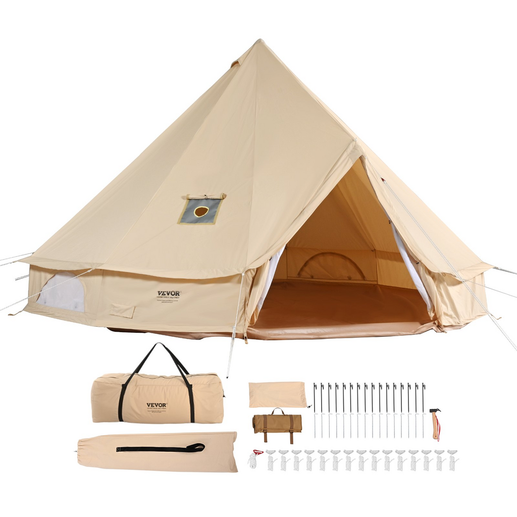 Tienda de campaña de lona para 12 personas carpa tipo yurta grande transpirable e impermeable 6,9 m x 6,9 m x 35,5 cm (diámetro de 7 m)