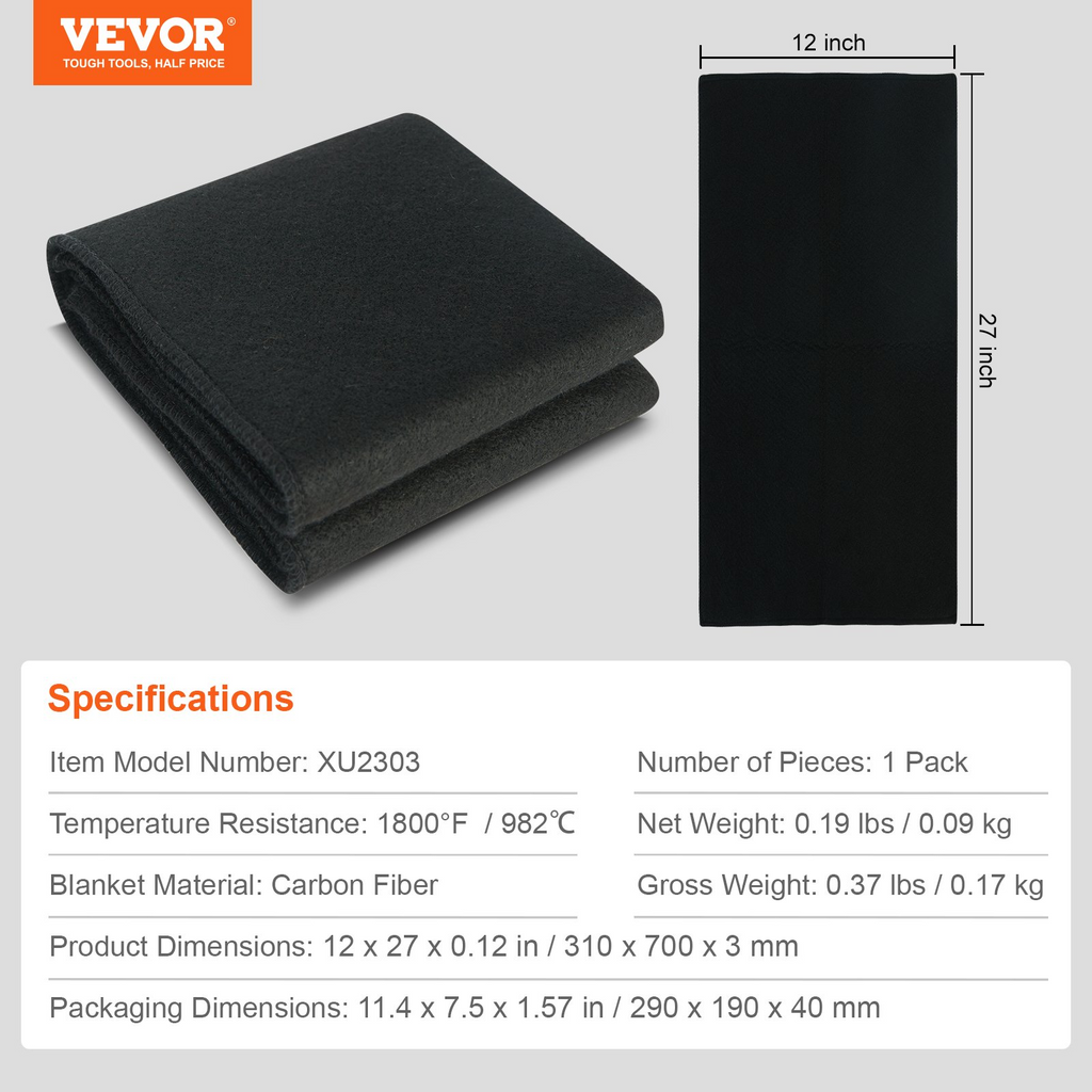 Manta de soldadura de fieltro de carbono VEVOR de 27" x 12" de hasta 1800 °F