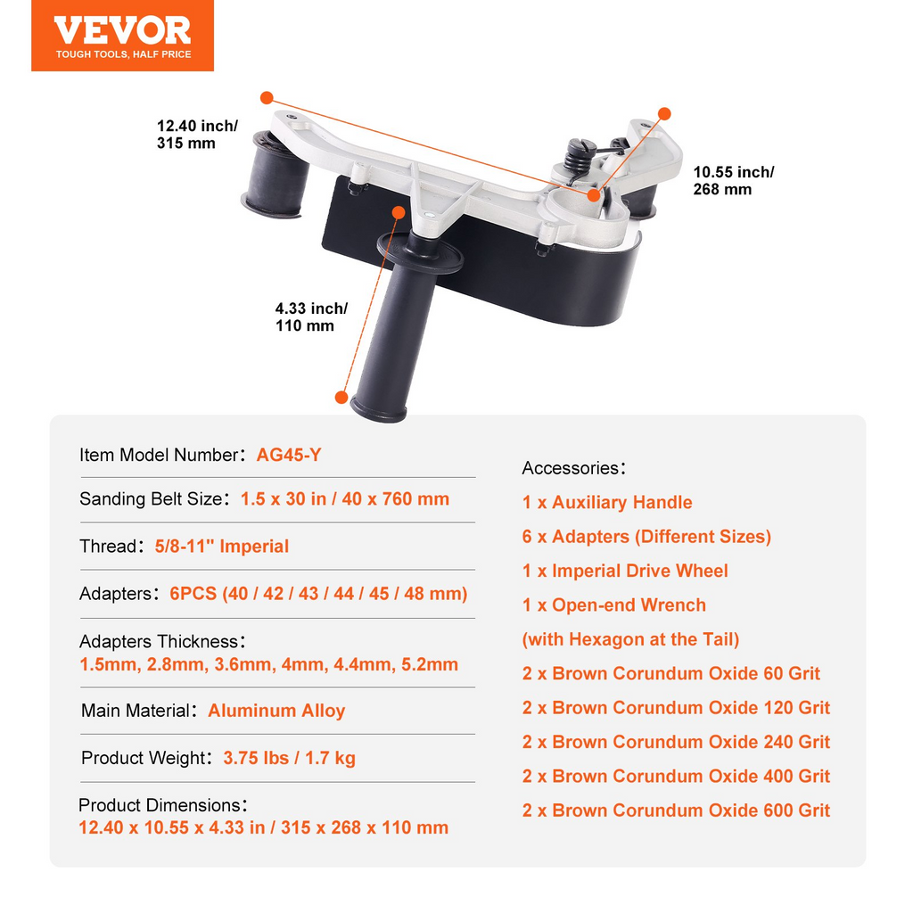 Adaptador de lijadora de banda VEVOR para amoladora angular con rosca de 5/8-11" y 10