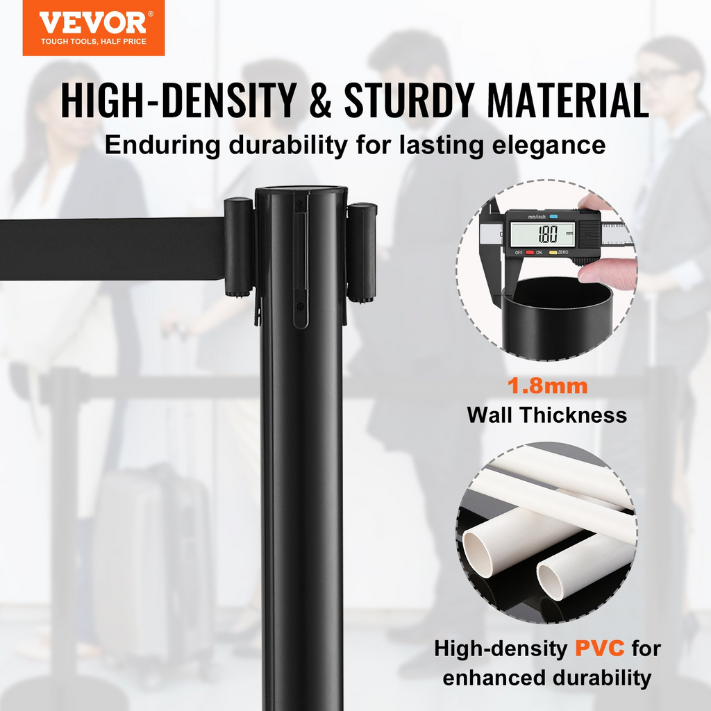 VEVOR - Postes de control de multitudes paquete de 6 barreras de control de multitudes con 3 cinturones retráctiles negros de 6,5 pies