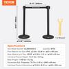 VEVOR - Postes de control de multitudes paquete de 6 barreras de control de multitudes con 3 cinturones retráctiles negros de 6,5 pies