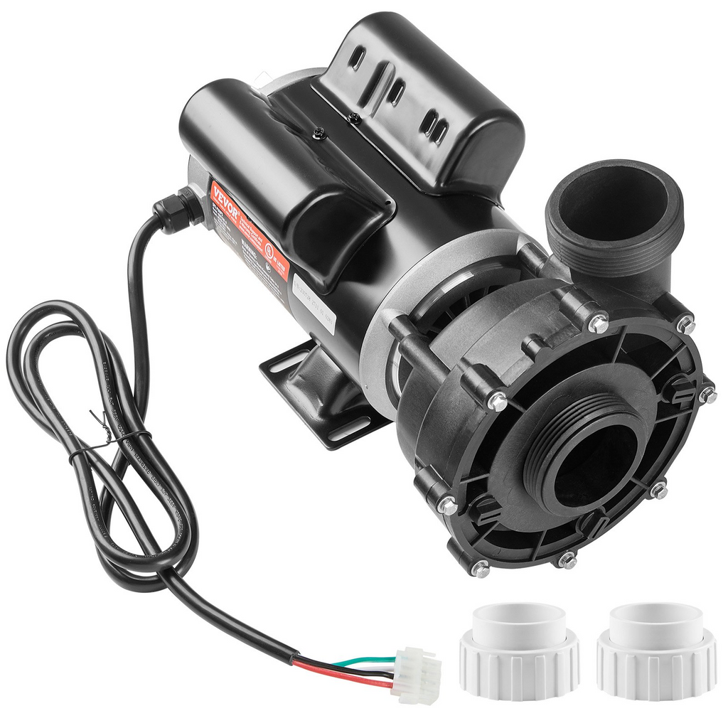 Bomba para spa 2 velocidades VEVOR marco 48 pulgadas CA 110-120 V 1.5 HP/150 GPM/42.65 pies alta velocidad 0.46 HP/70 GPM/9.18 pies baja velocidad puerto 2" interfaz giratoria 90° probada según normas UL