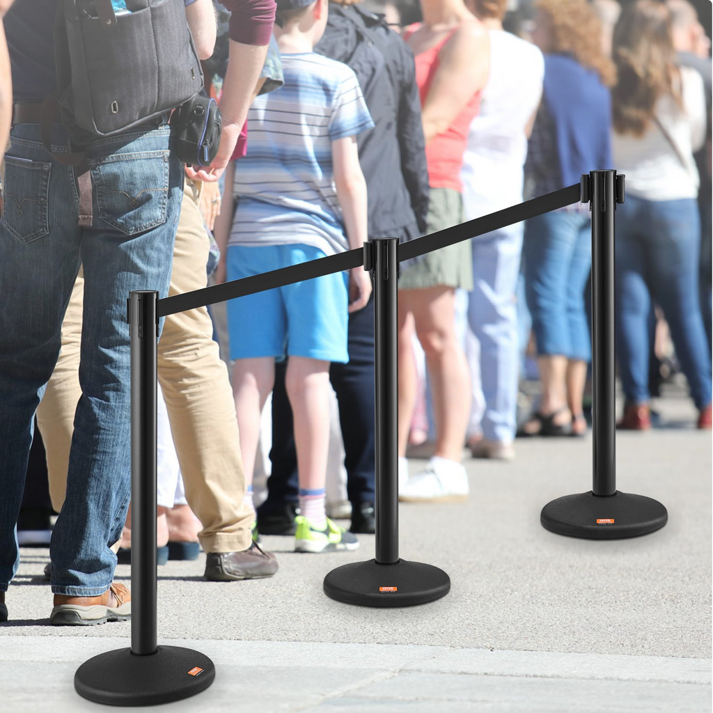 Paquete de 8 barreras de control de multitudes con 4 cinturones retráctiles negros de 6,5 pies